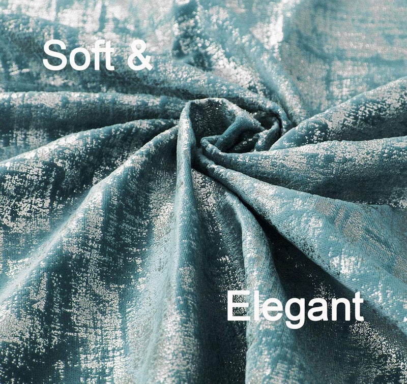always4u Soft Velvet Curtains 108 Inch Length Long Luxury Bedroom Curtains Silver Foil Print Window Treatments for Living Room Set of 2 Teal - Image 5